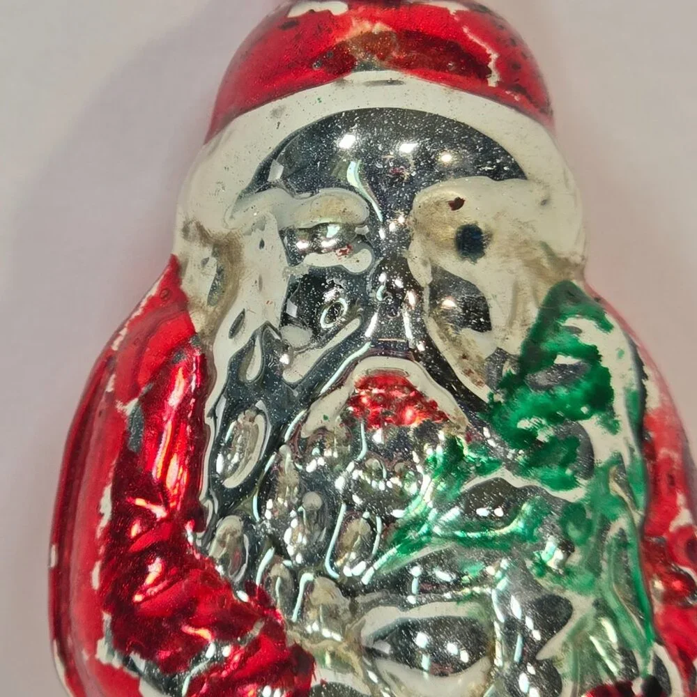 Vintage Czech Santa Glass Ornament Christmas 1950s Mercury Glass Figural Xmas 3